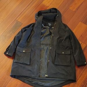 Dkny Black Rain Coat Timeless Elegance